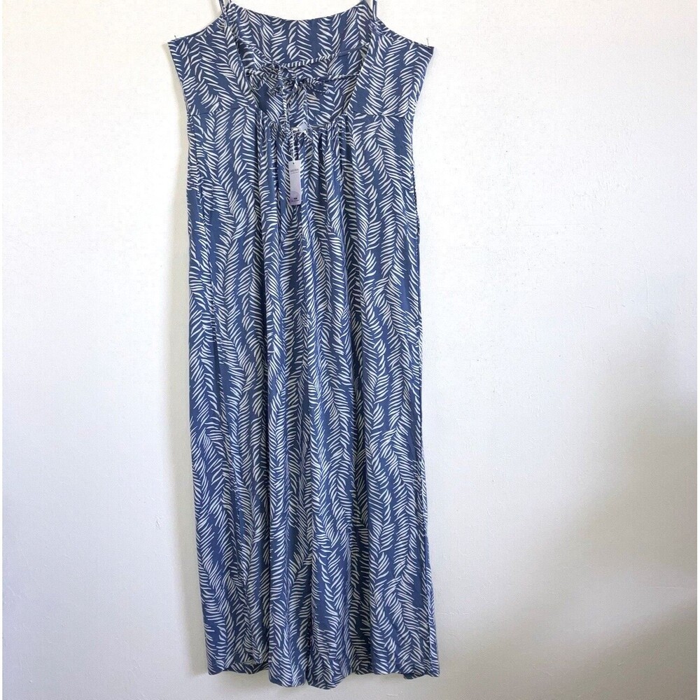 LASCANA VENUS  M Eco Wide Leg Blue White Jumpsuit Tie Back Strappy Sleeveless